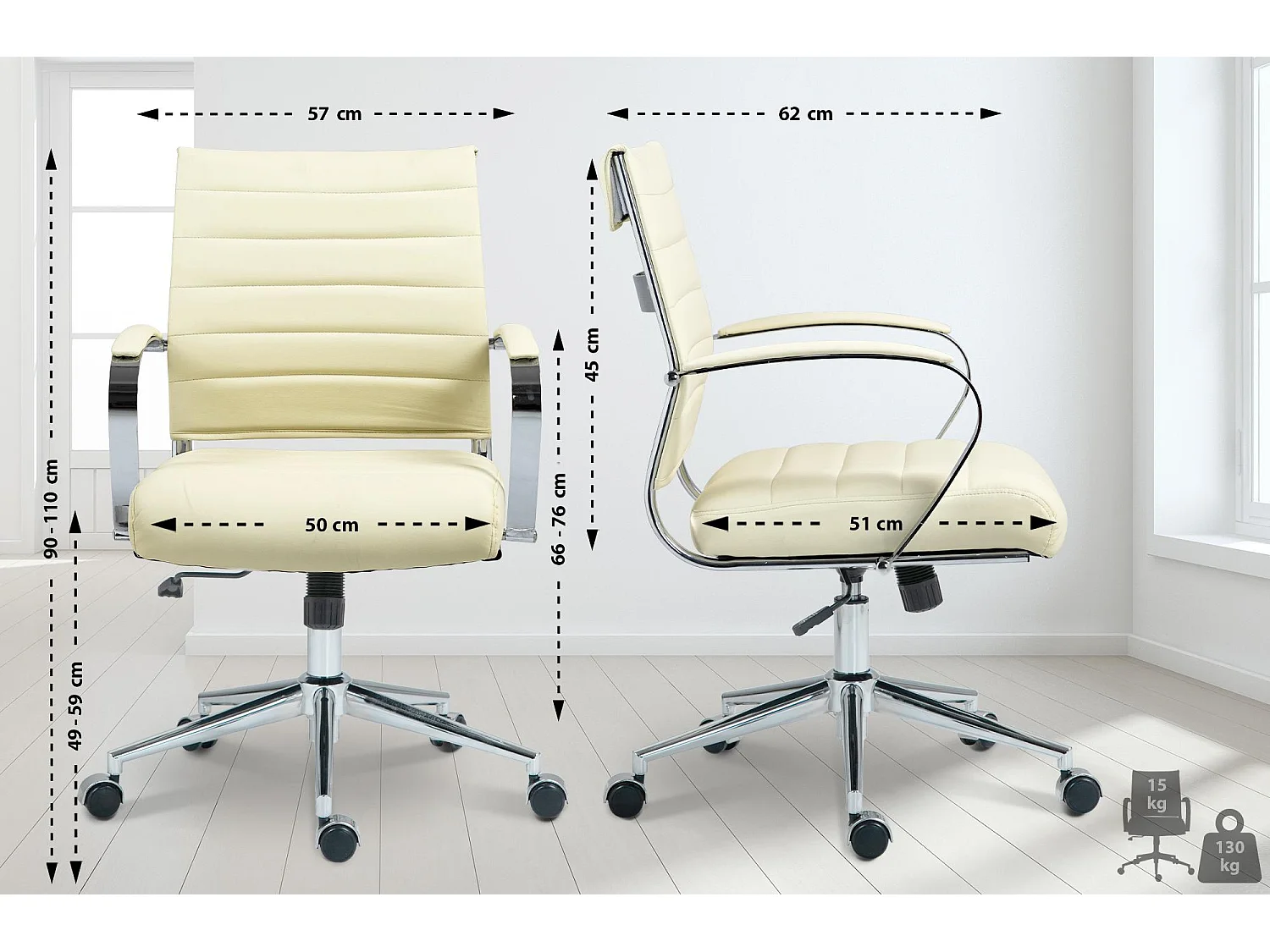 Chaise de bureau - Similicuir - Crème - Oakland