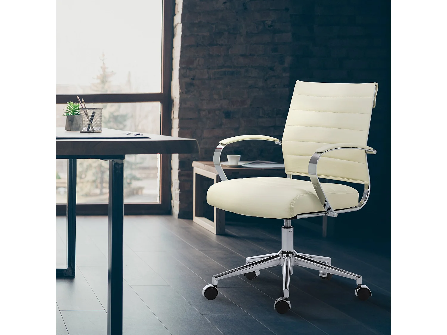 Chaise de bureau - Similicuir - Crème - Oakland