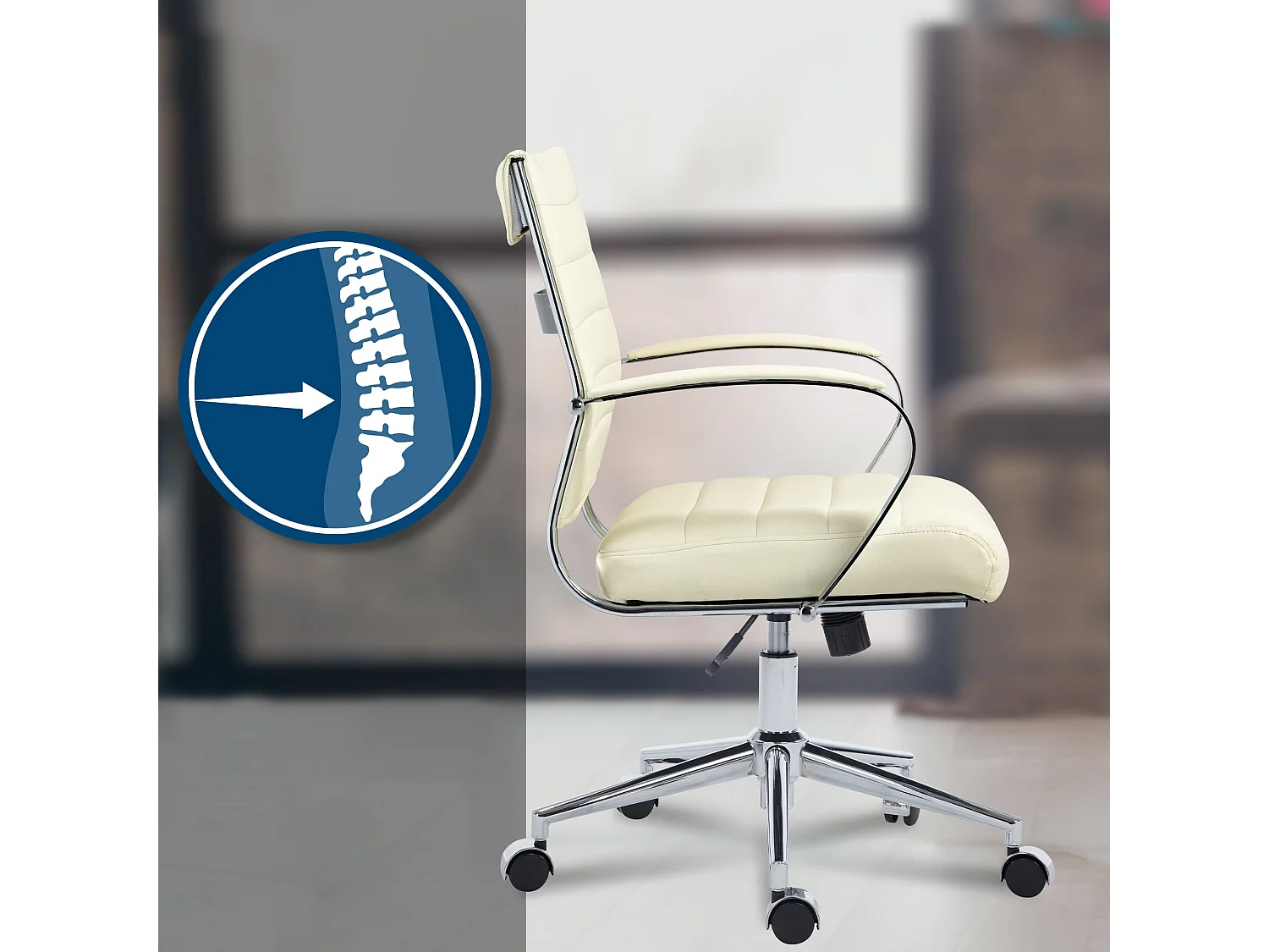 Chaise de bureau - Similicuir - Crème - Oakland