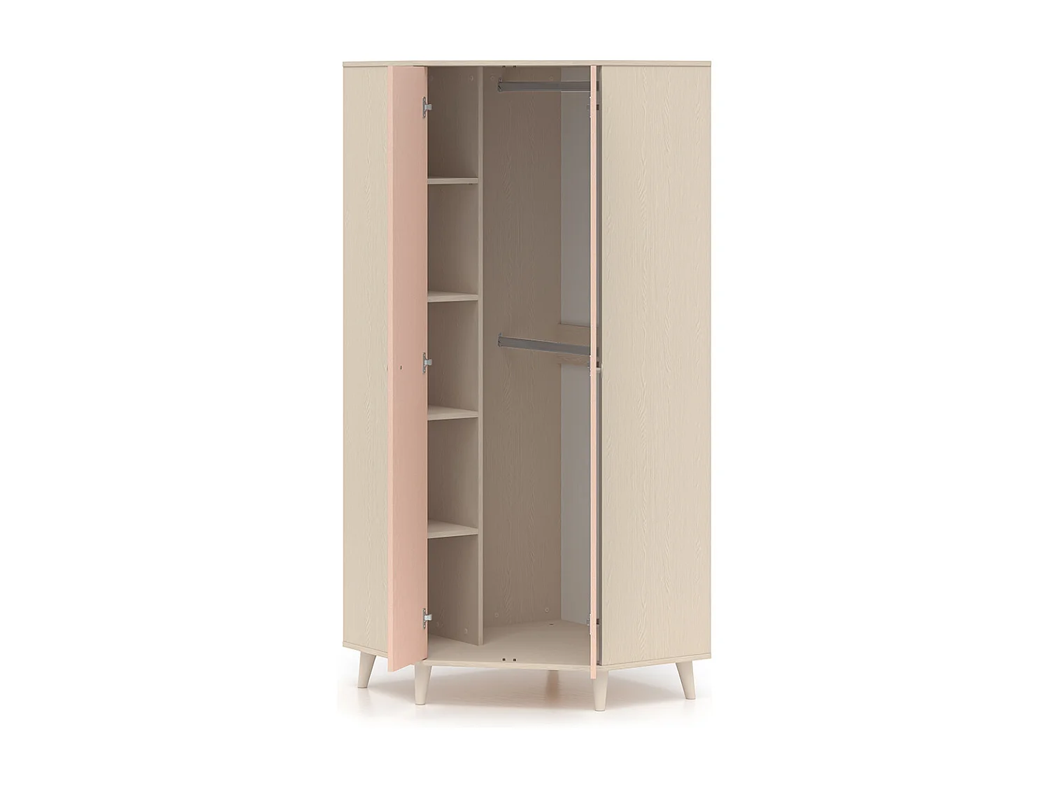 Armoire d'angle 2 portes Alycia Beige et Rose