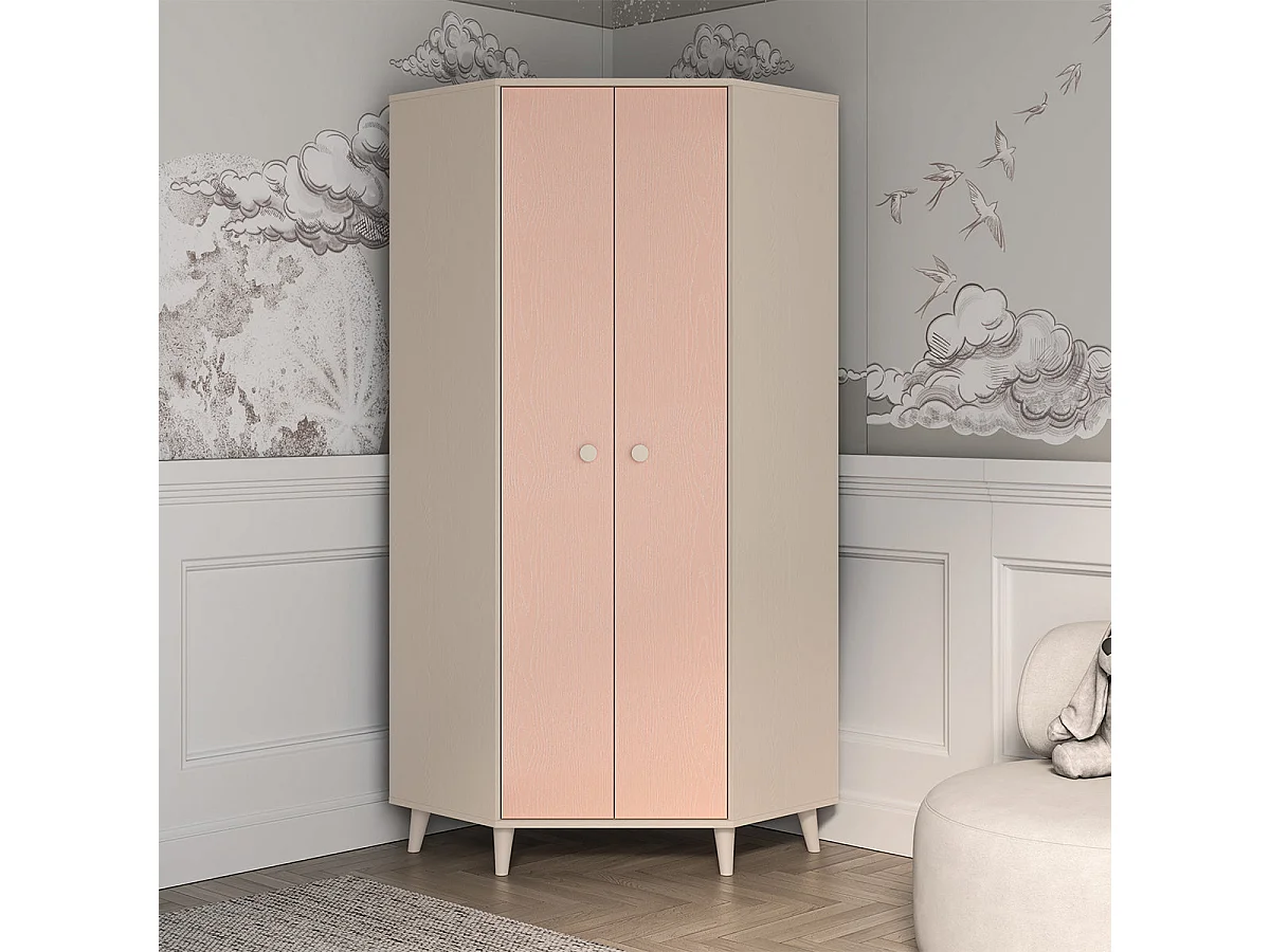 Eckkleiderschrank 2 Türen Alycia Beige und Rosa