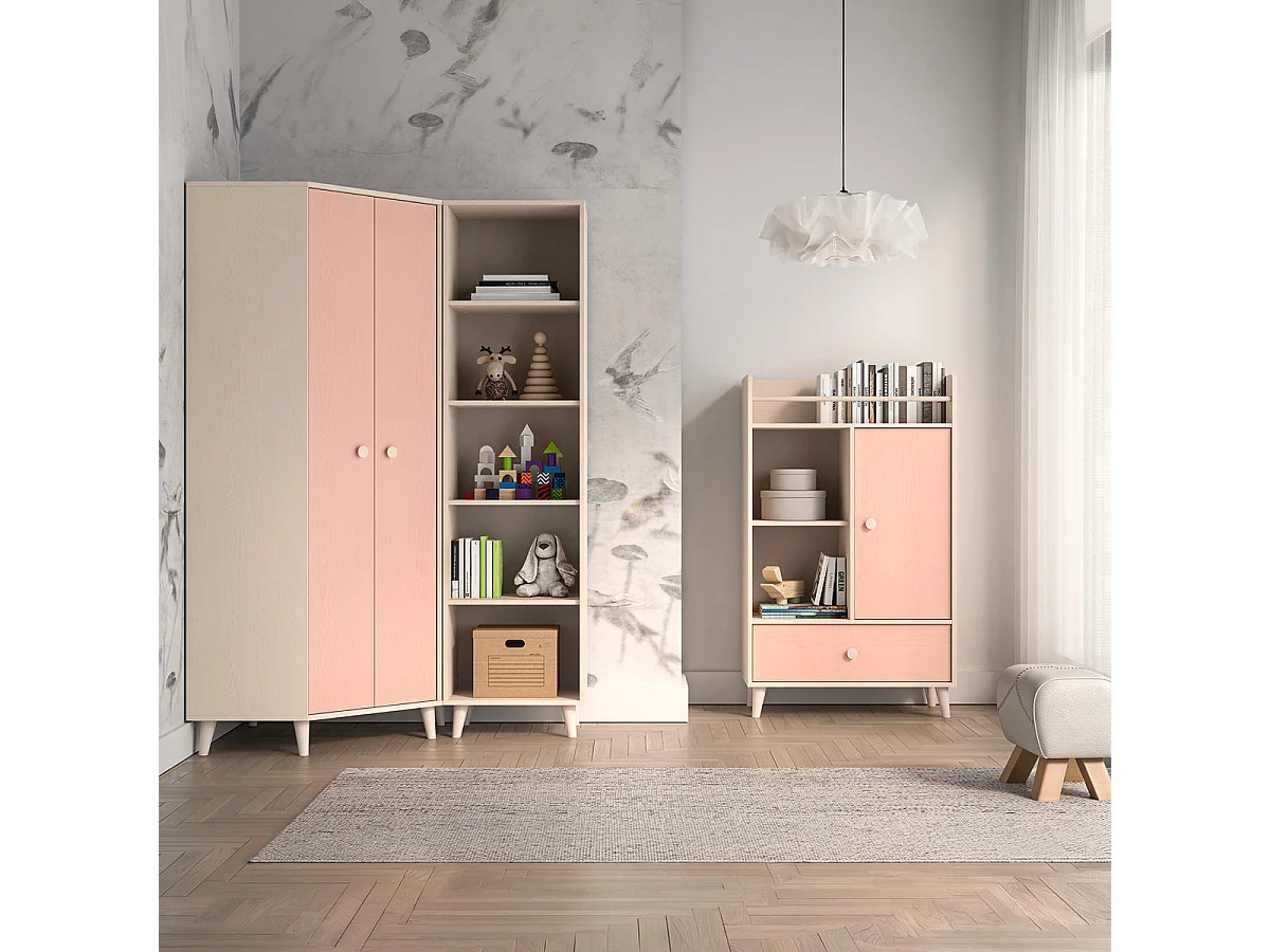 Eckkleiderschrank 2 Türen Alycia Beige und Rosa
