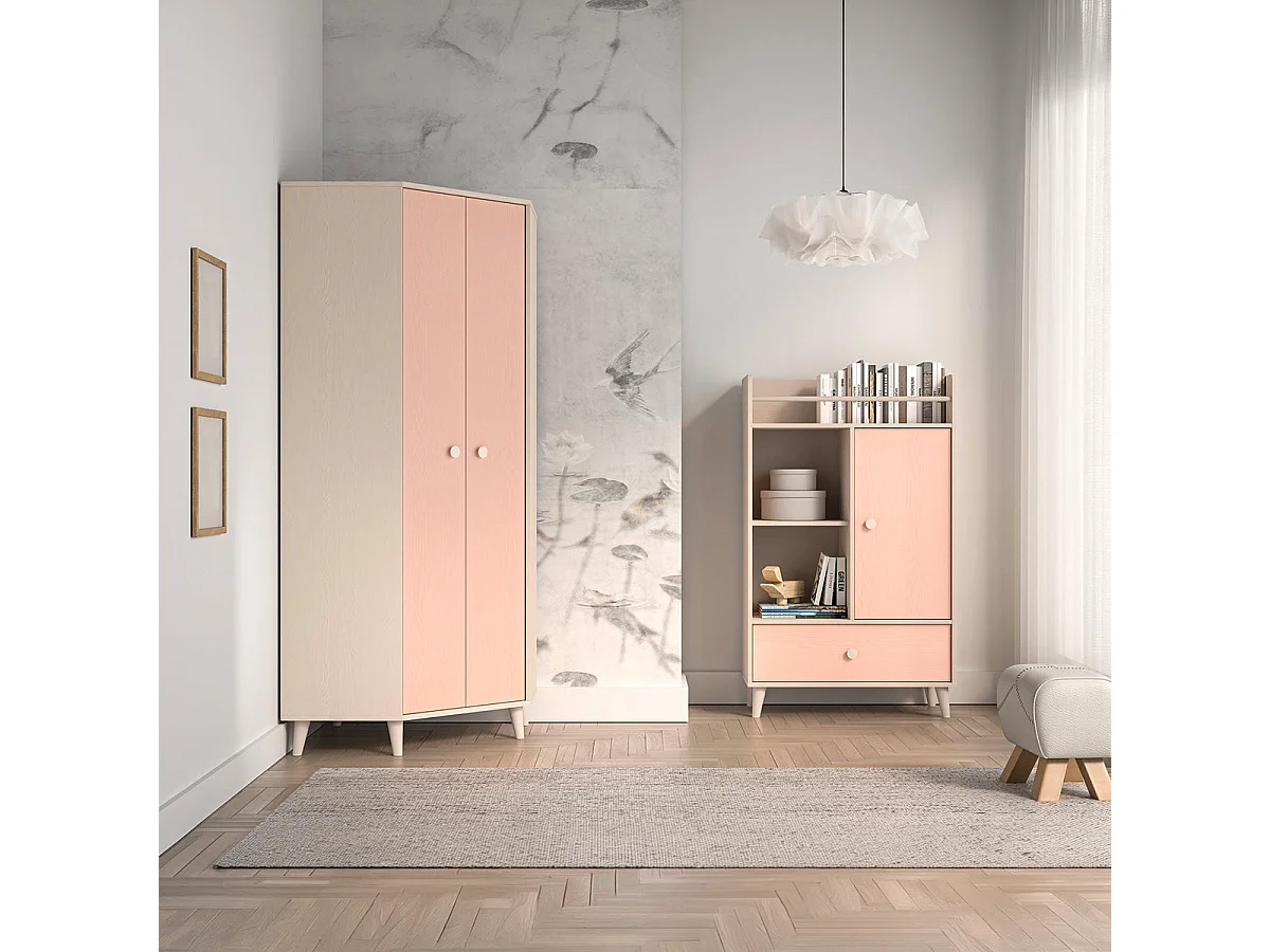 Eckkleiderschrank 2 Türen Alycia Beige und Rosa
