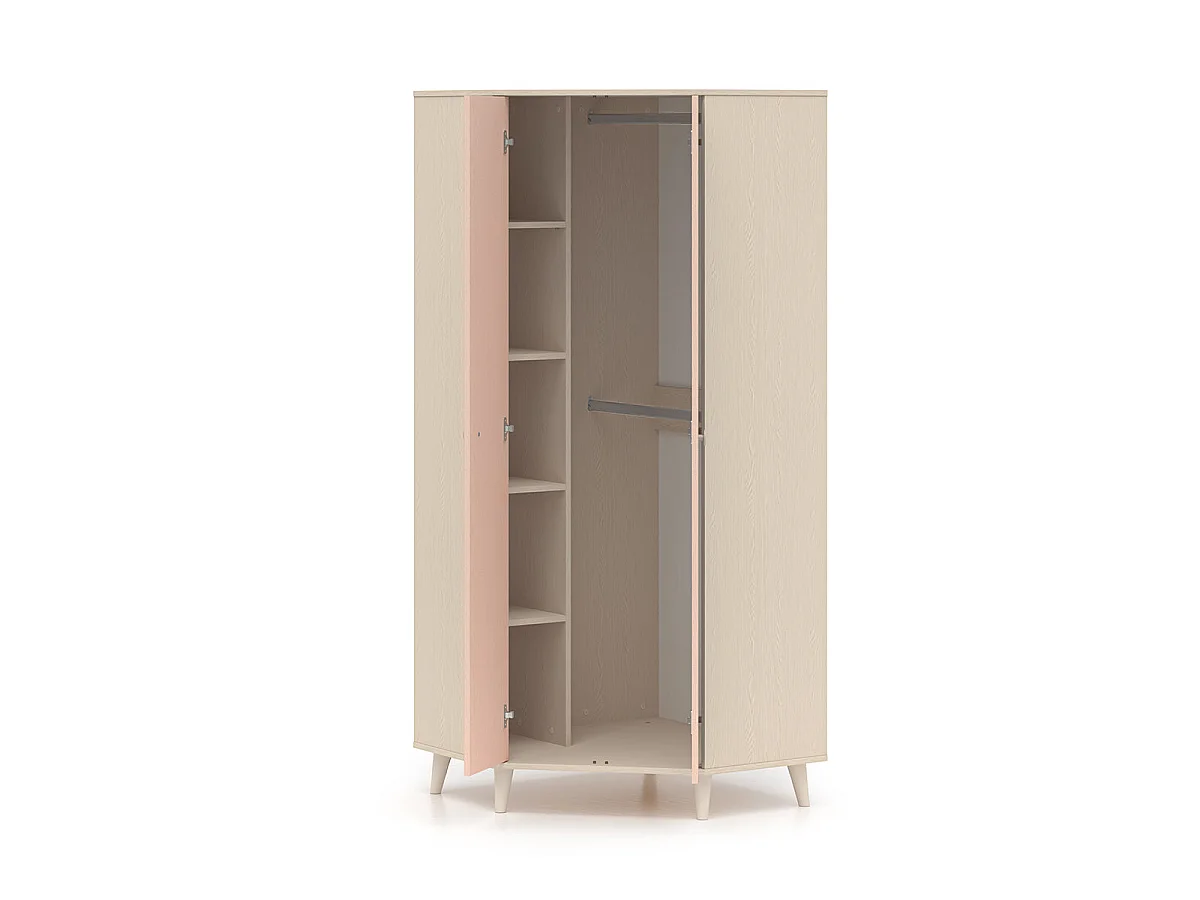 Eckkleiderschrank 2 Türen Alycia Beige und Rosa