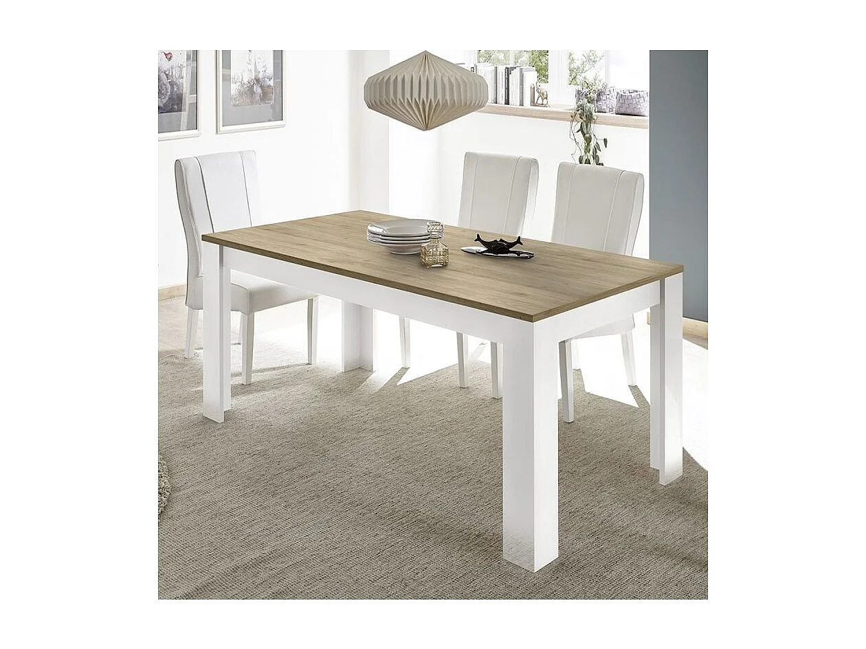 ISALIA - Ensemble séjour blanc et aspect chêne finition Cadiz avec LED