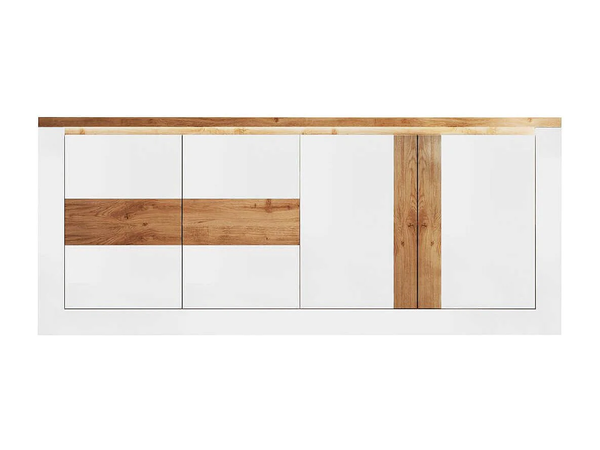 ISALIA - Ensemble séjour blanc et aspect chêne finition Cadiz avec LED