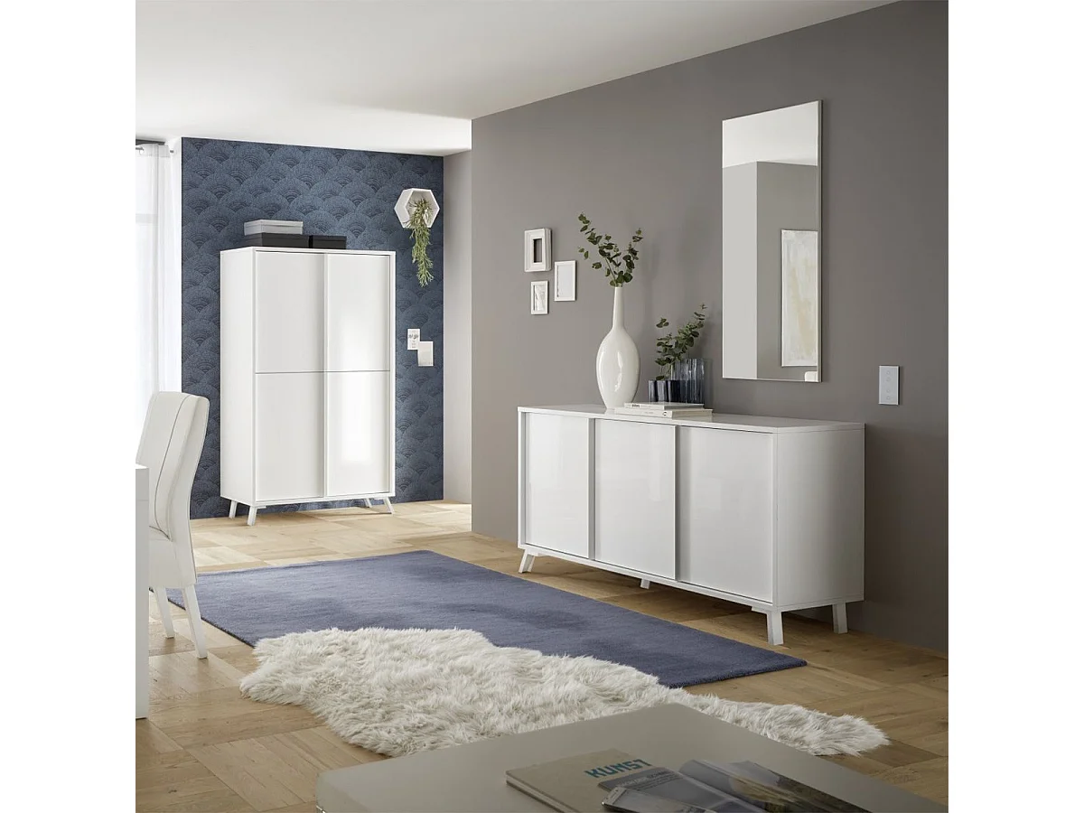 KANSAS WHITE - Ensemble séjour aspect chêne noir pieds métal noir