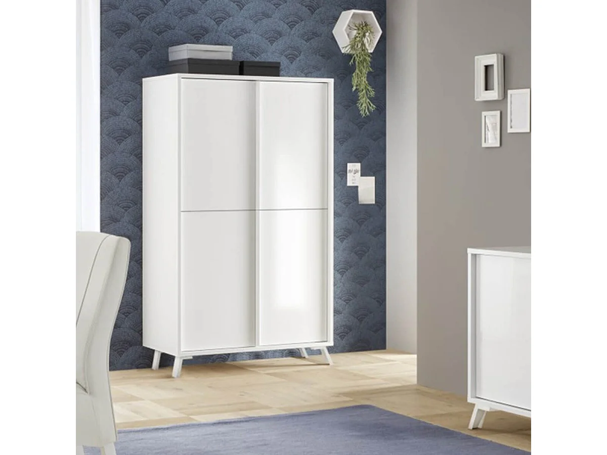 KANSAS WHITE - Ensemble séjour aspect chêne noir pieds métal noir