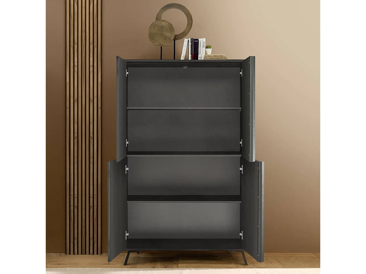 KANSAS BLACK - Ensemble salon aspect chêne noir pieds métal noir