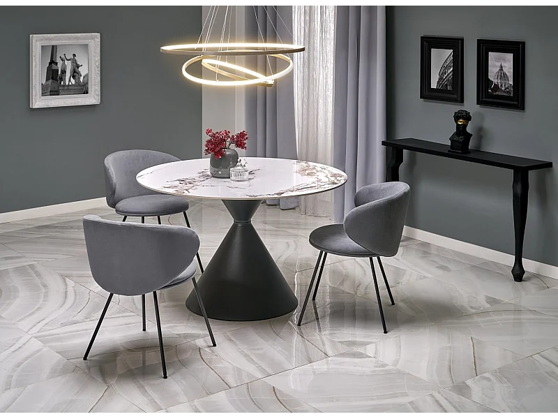 Table à manger Garrett (Ø120x76)/Fritté/Blanc Noir