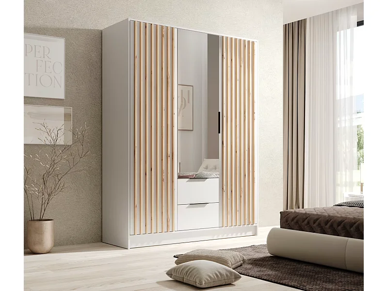 Penderie Nelia (150cm)/Blanc&Marron