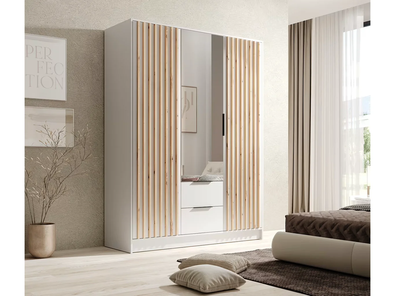 Armadio Nelia (150cm)/Bianco&Marrone