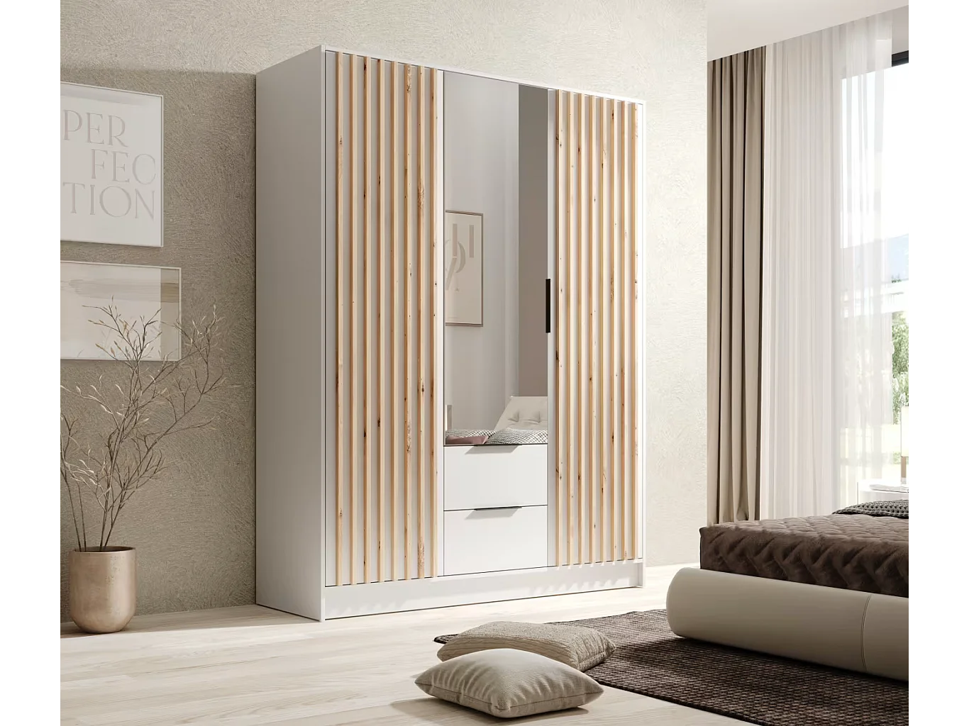 Armadio Nelia (150cm)/Bianco&Marrone