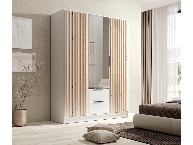 Penderie Nelia (150cm)/Blanc&Marron