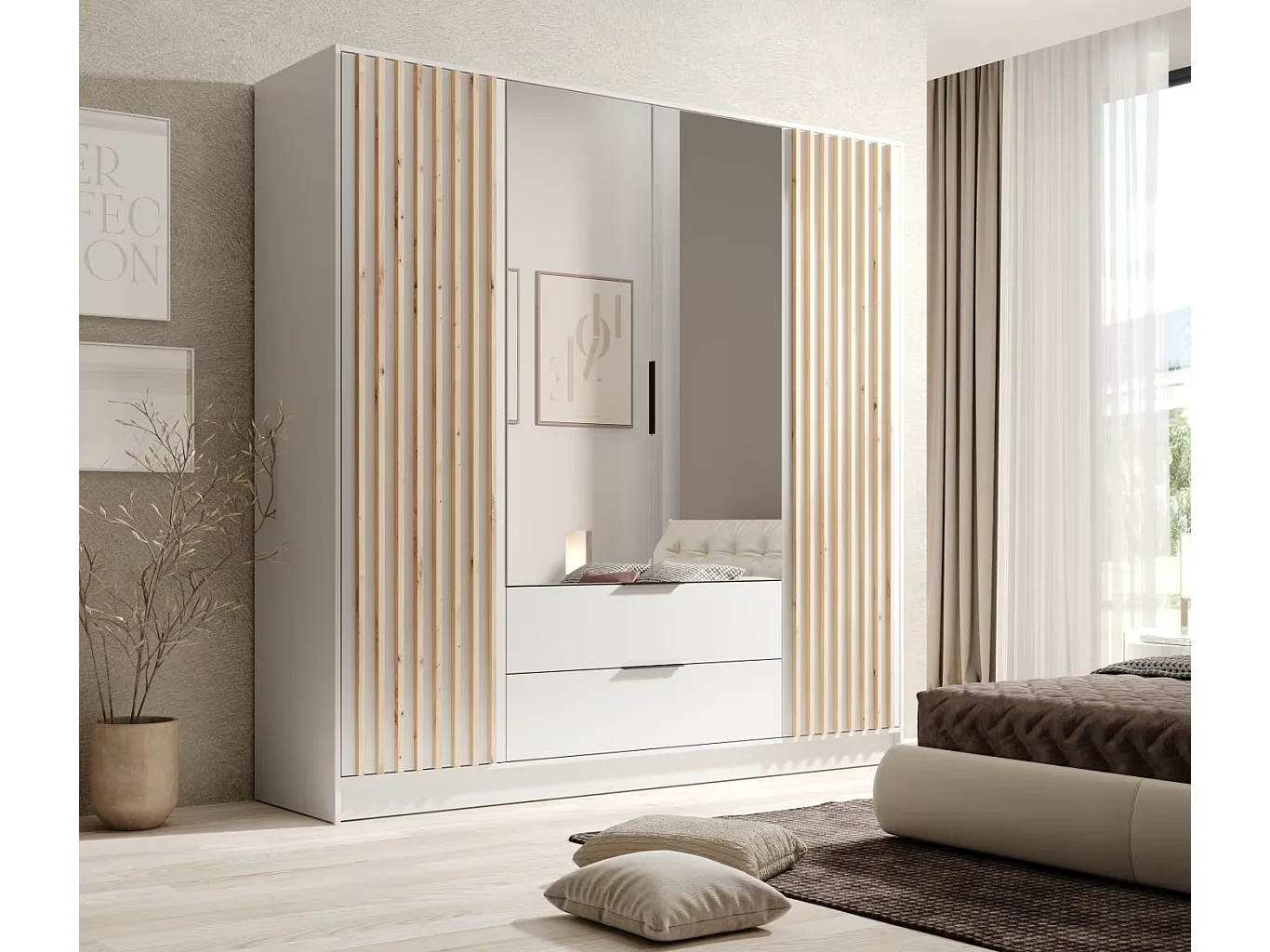 Penderie Nelia (200cm)/Blanc&Marron