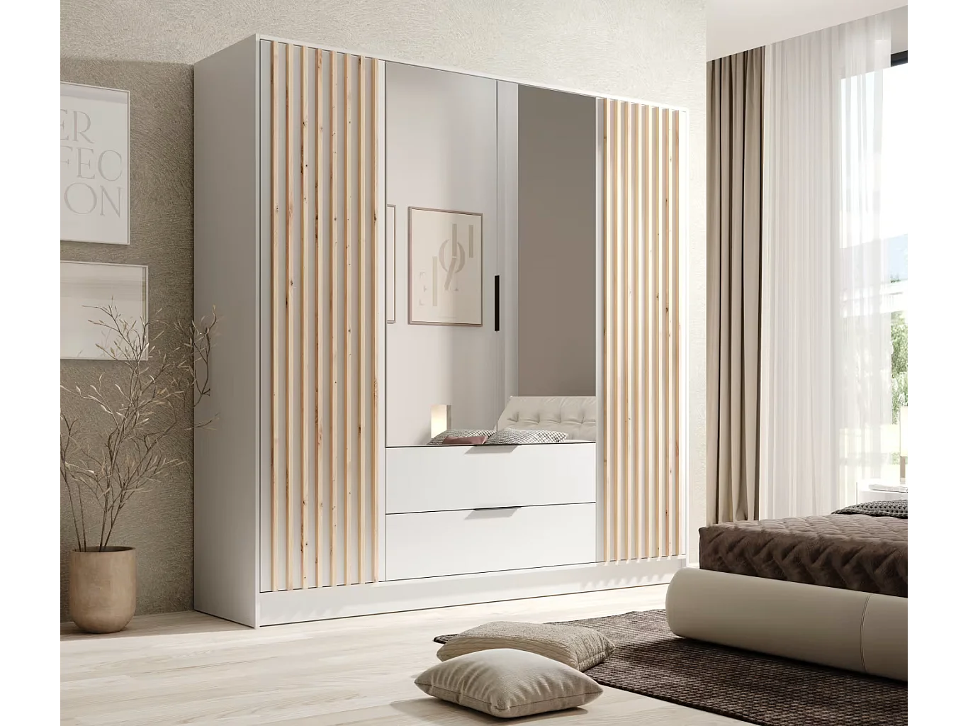 Armadio Nelia (200cm)/Bianco&Marrone