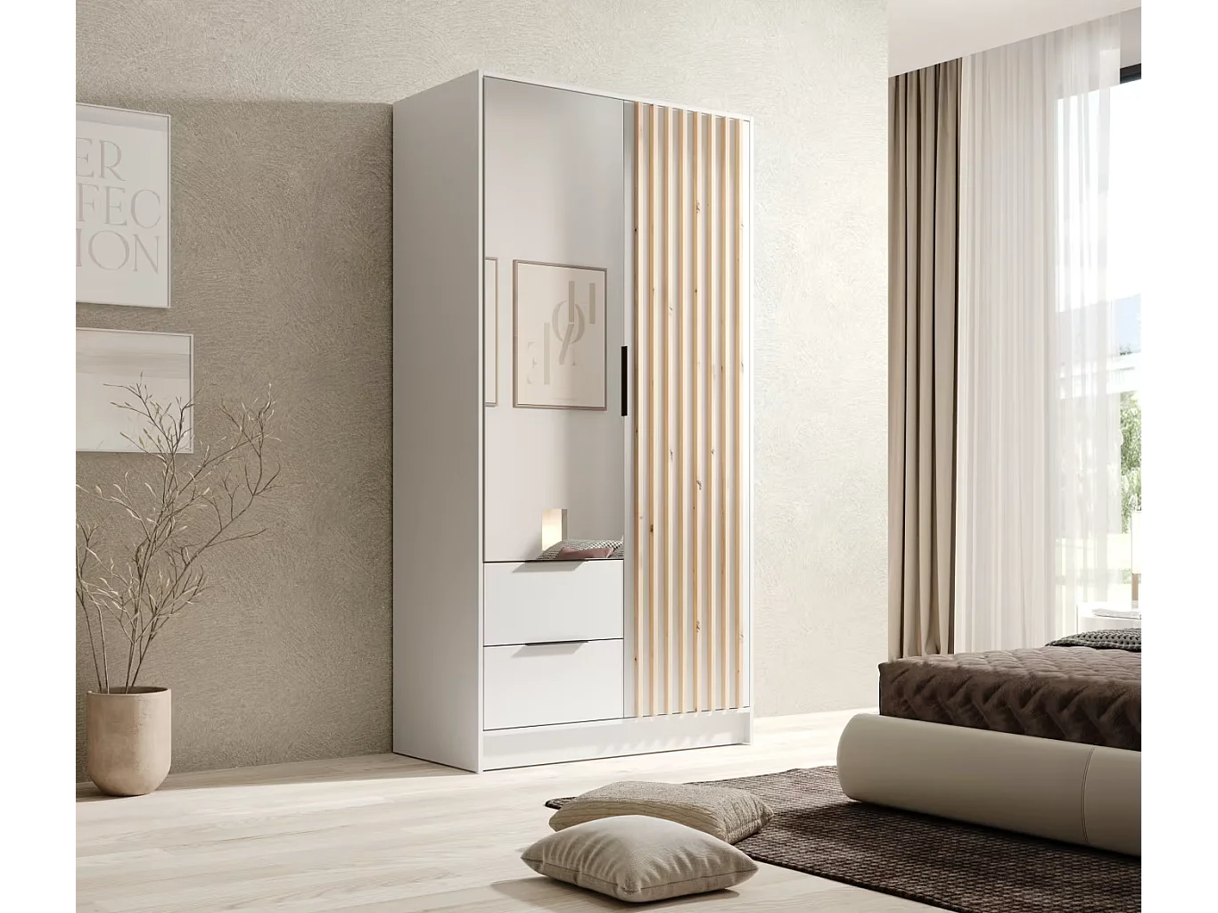 Armadio Nelia (100cm)/Bianco&Marrone