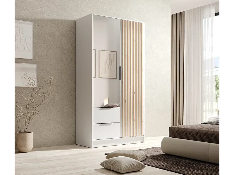 Penderie Nelia (100cm)/Blanc&Marron