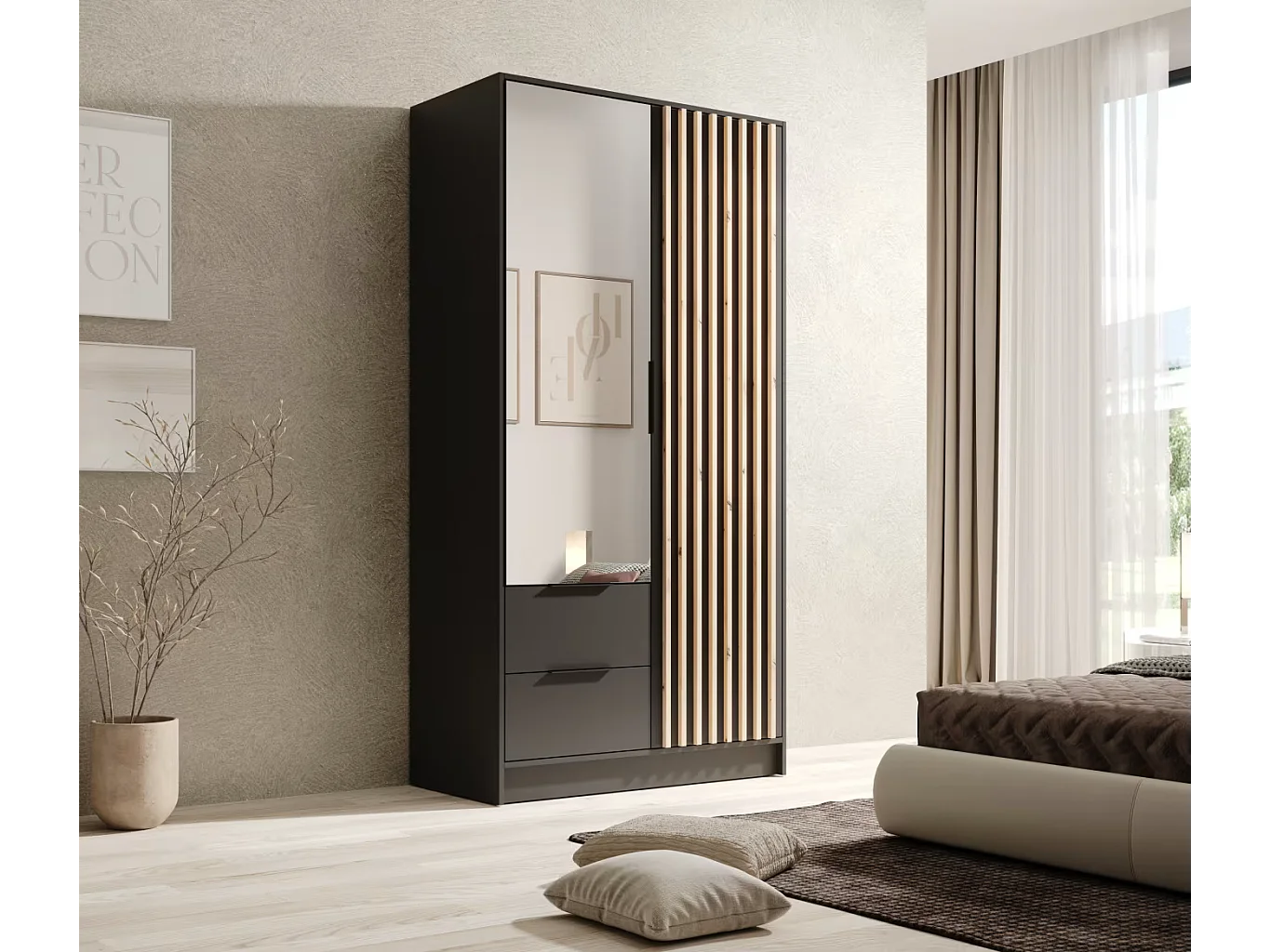 Kleiderschrank Nelia (100cm)/Schwarz&Artisan