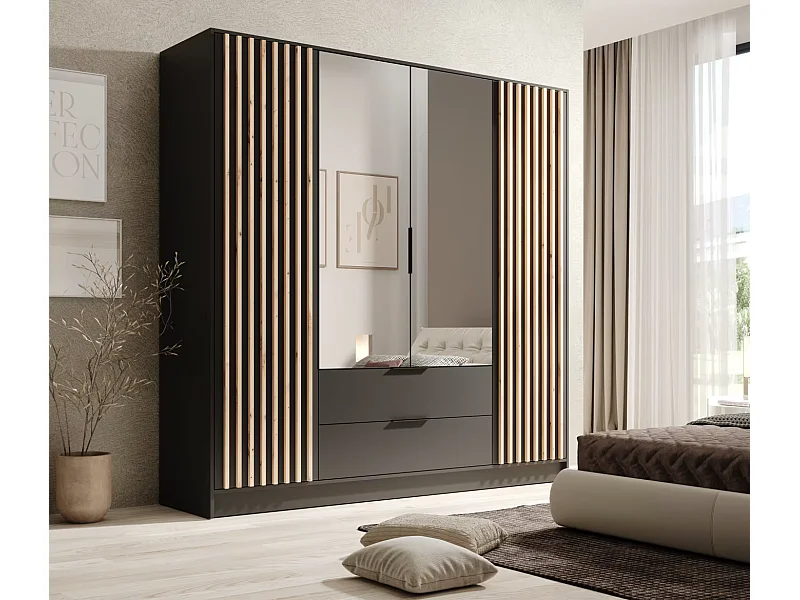 Penderie Nelia (200cm)/Noir&Marron