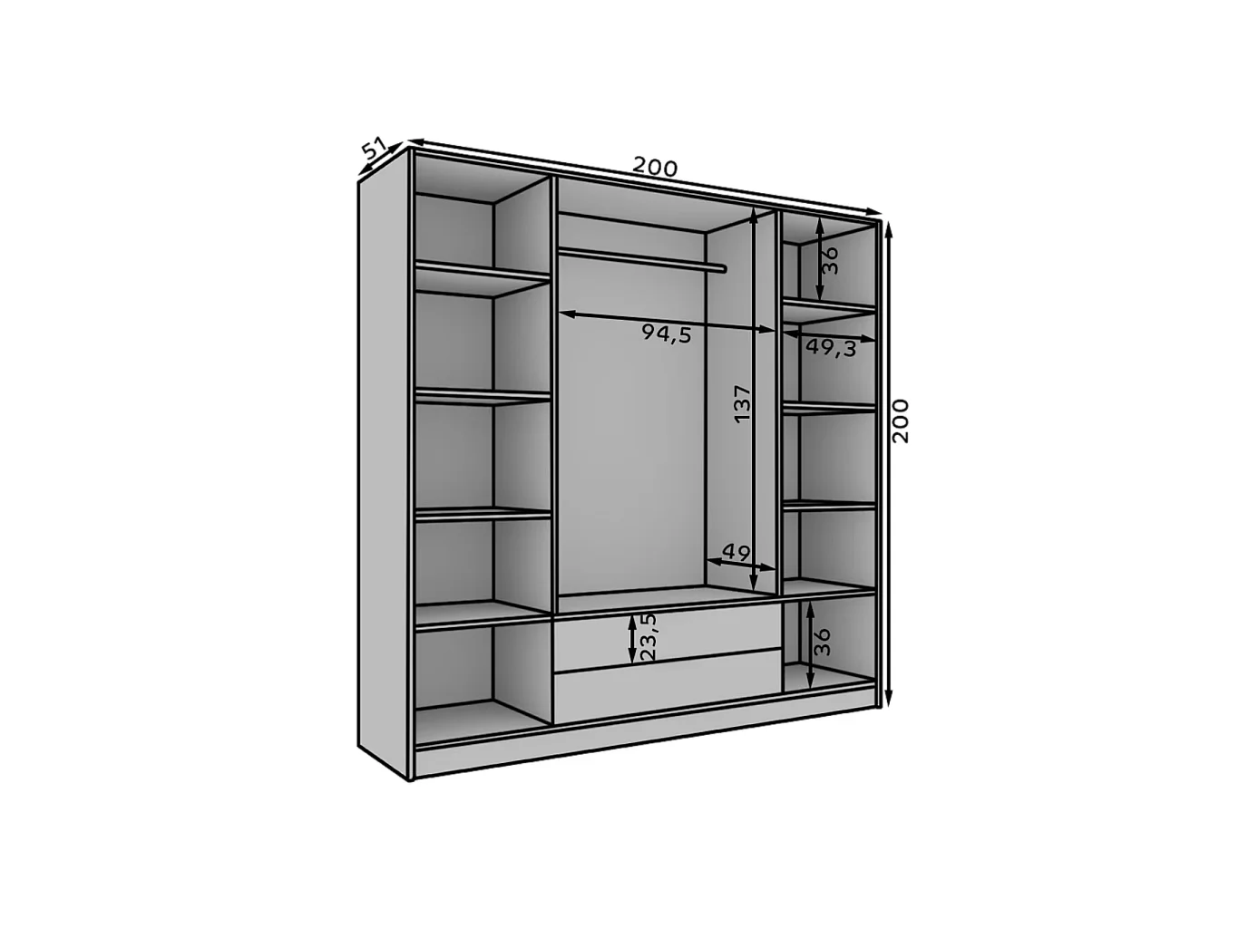 Kleiderschrank Nelia (200cm)/Schwarz&Braun