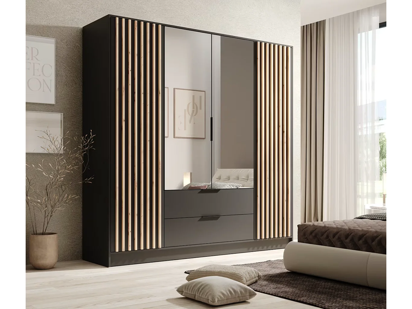 Kleiderschrank Nelia (200cm)/Schwarz&Braun