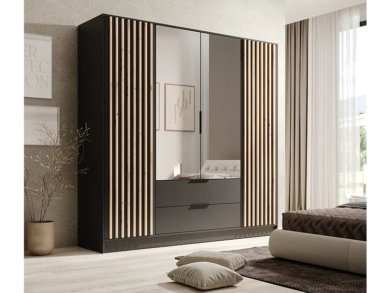 Penderie Nelia (200cm)/Noir&Marron