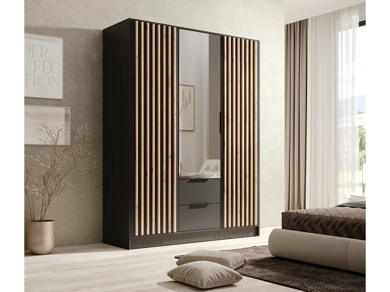 Kleiderschrank Nelia (150cm)/Schwarz&Braun