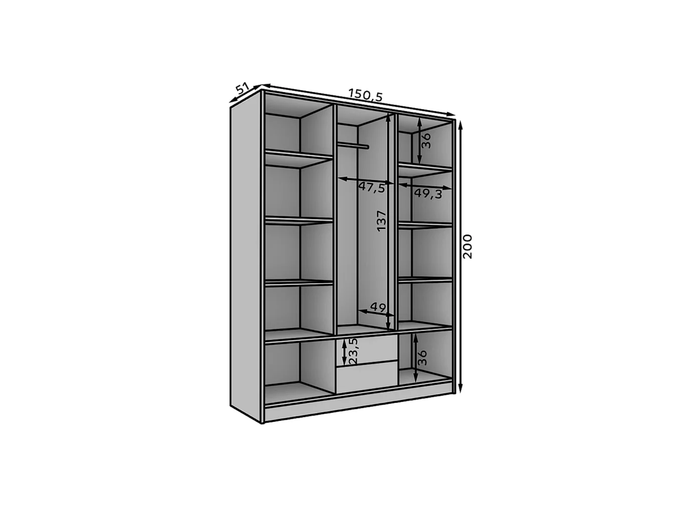 Kleiderschrank Nelia (150cm)/Schwarz&Braun
