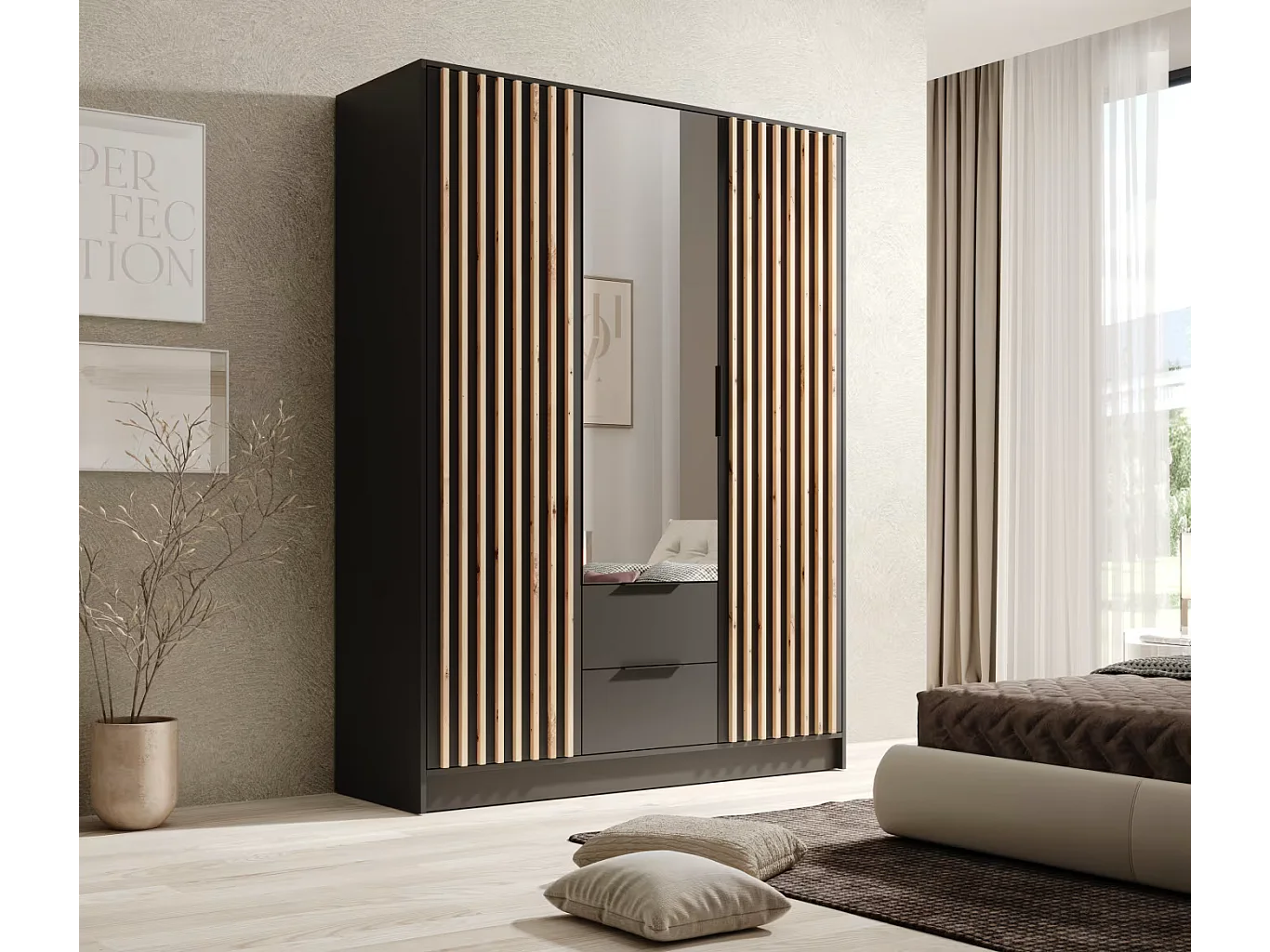 Kleiderschrank Nelia (150cm)/Schwarz&Braun