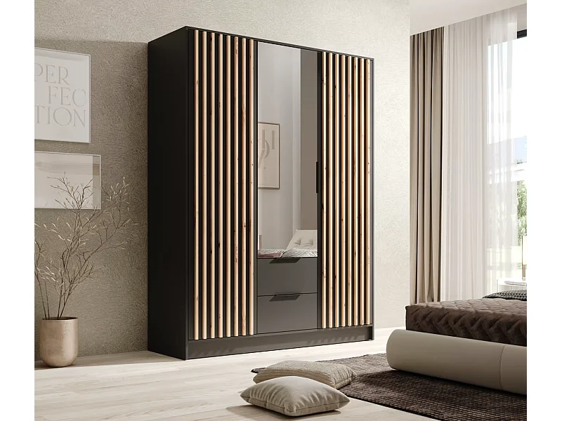 Penderie Nelia (150cm)/Noir&Marron