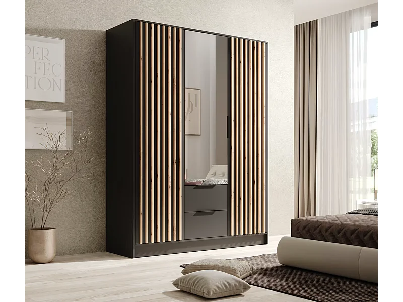 Kleiderschrank Nelia (150cm)/Schwarz&Braun