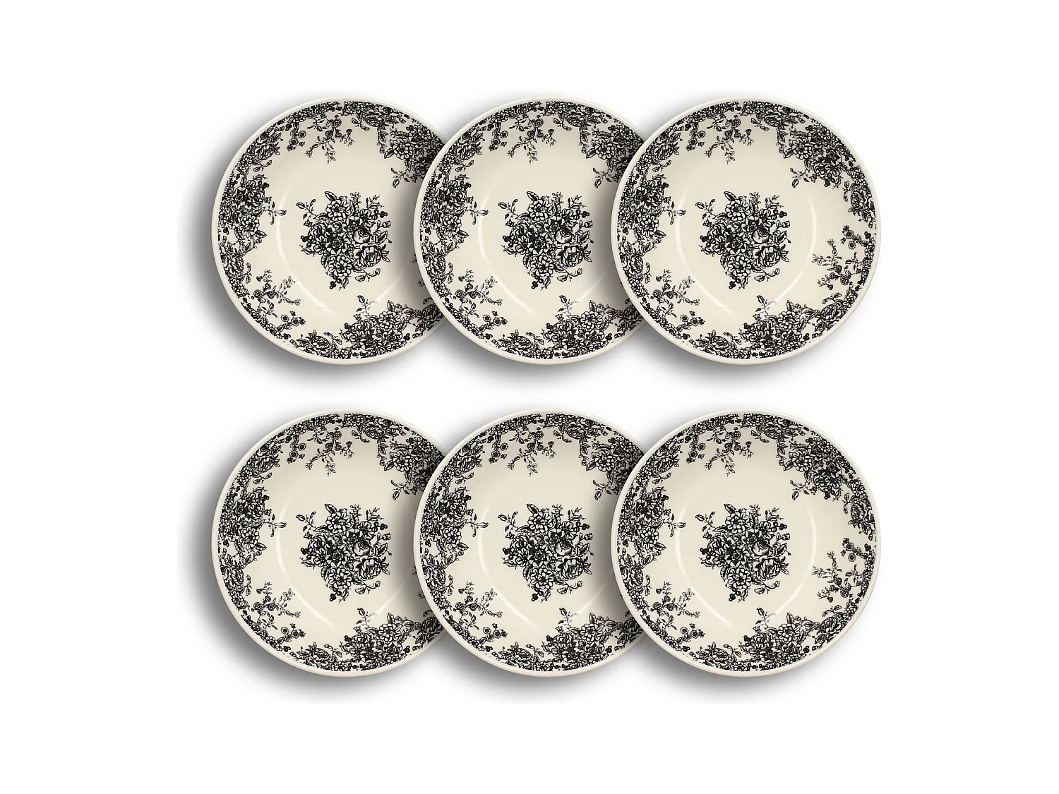 Novastyl - Lot 6 Assiettes Creuses Florali 20.5cm En Gres Decor Noir