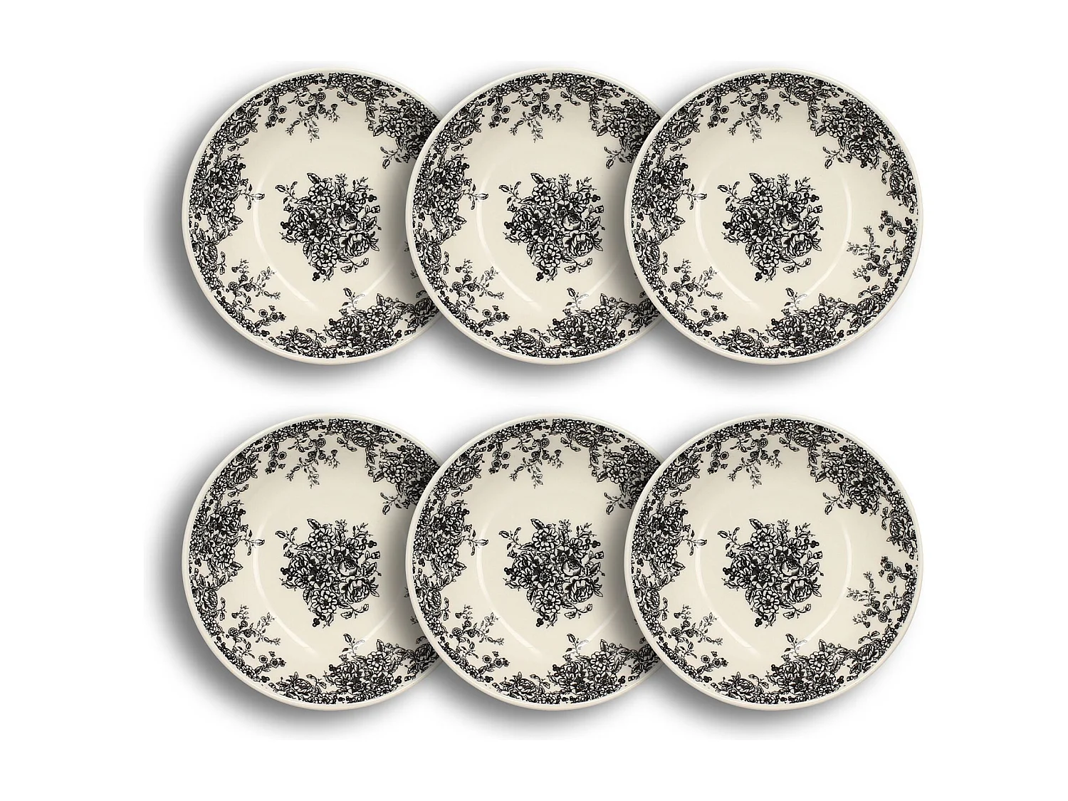 Novastyl - Lot 6 Assiettes Creuses Florali 20.5cm En Gres Decor Noir