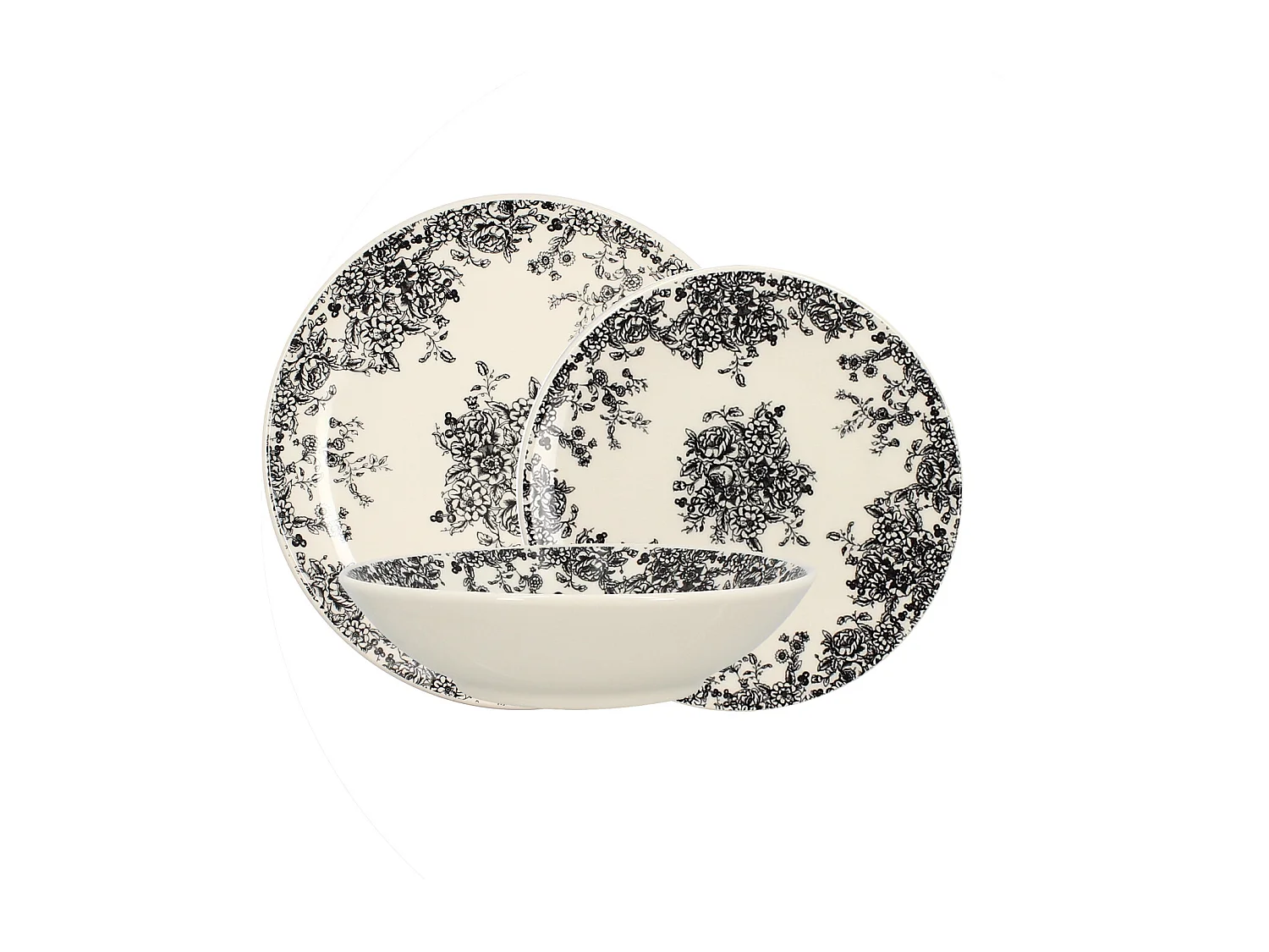 Novastyl - Lot 6 Assiettes Creuses Florali 20.5cm En Gres Decor Noir