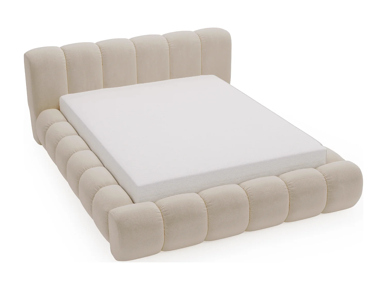 Emporius Cloud lit adulte 180x200 cm - lit capitonné, lit 180x200 avec rangement, velours Beige (Komodo 11)