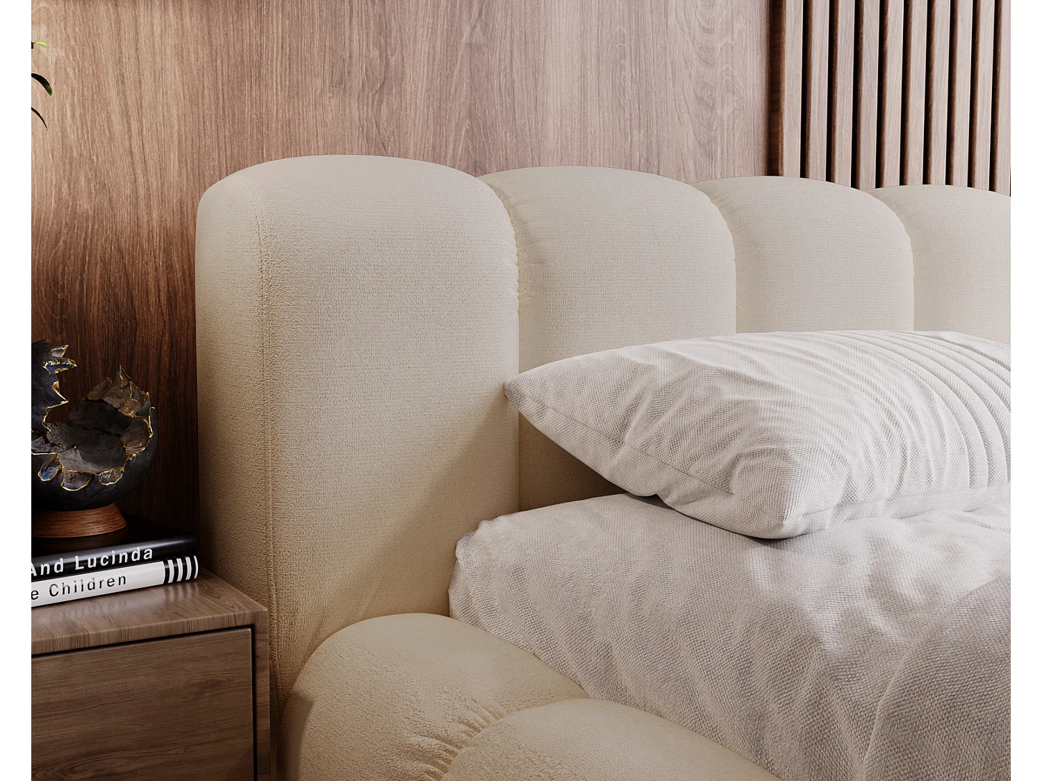 Emporius Cloud lit adulte 180x200 cm - lit capitonné, lit 180x200 avec rangement, velours Beige (Komodo 11)