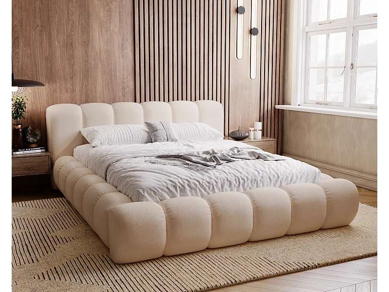 Emporius Cloud bed 180x200 met bedlade - gestoffeerd bed met opbergruimte, fluwelen Beige (Komodo 11)
