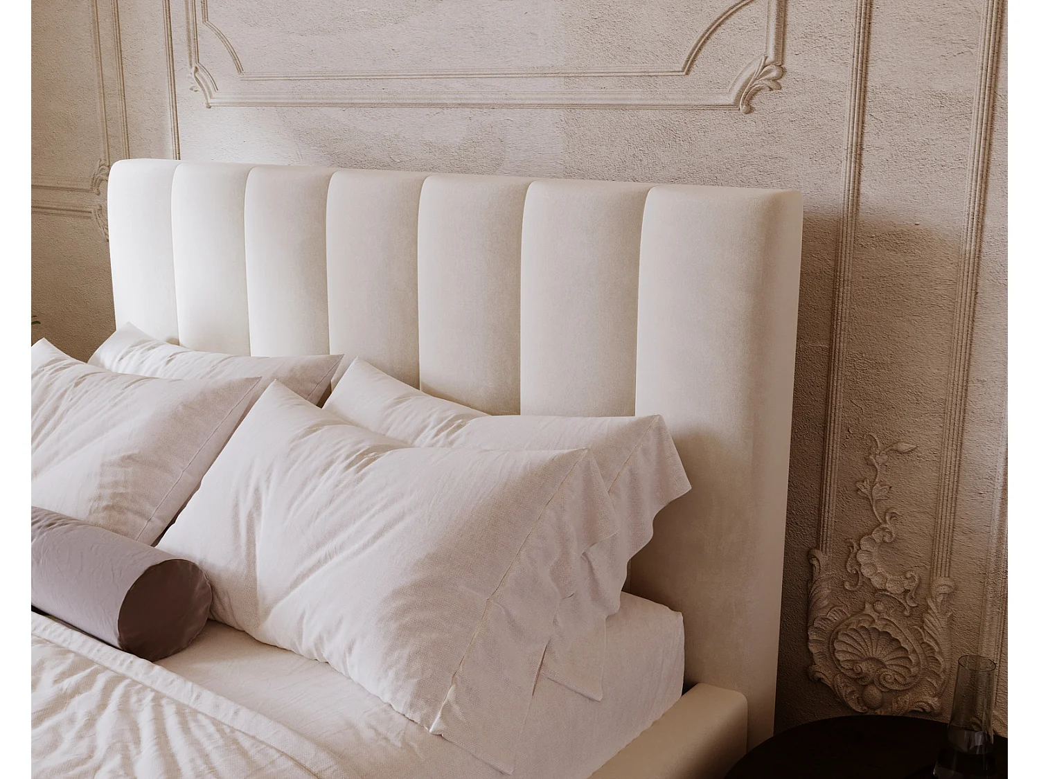 Emporius Velor Polsterbett 180x200 mit Bettkasten, Doppelbett, Kopfteil, Samtstoff, Bett Creme (Magic Velvet 2201)