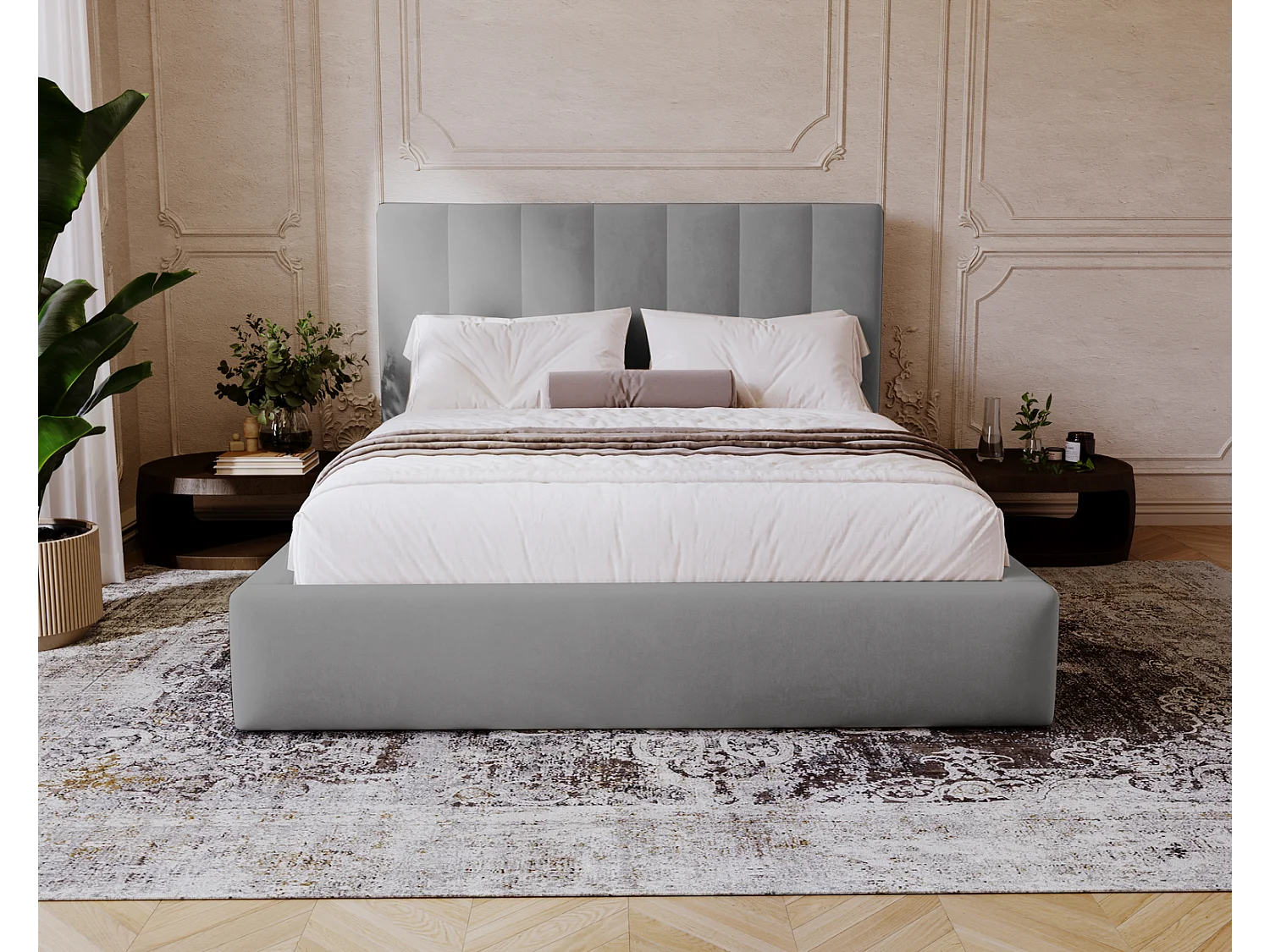 Emporius Velor lit coffre 140x200 avec rangement, lit adulte 140x200, sommier à lattes, velours Gris clair (Magic Velvet 2218)