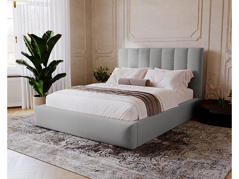 Emporius Velor gestoffeerd bed 140x200 - bed met opbergruimte en bedlade, tweepersoonsbed 140x200 fluwelen Lichtgrijs (Magic Velvet 2218)