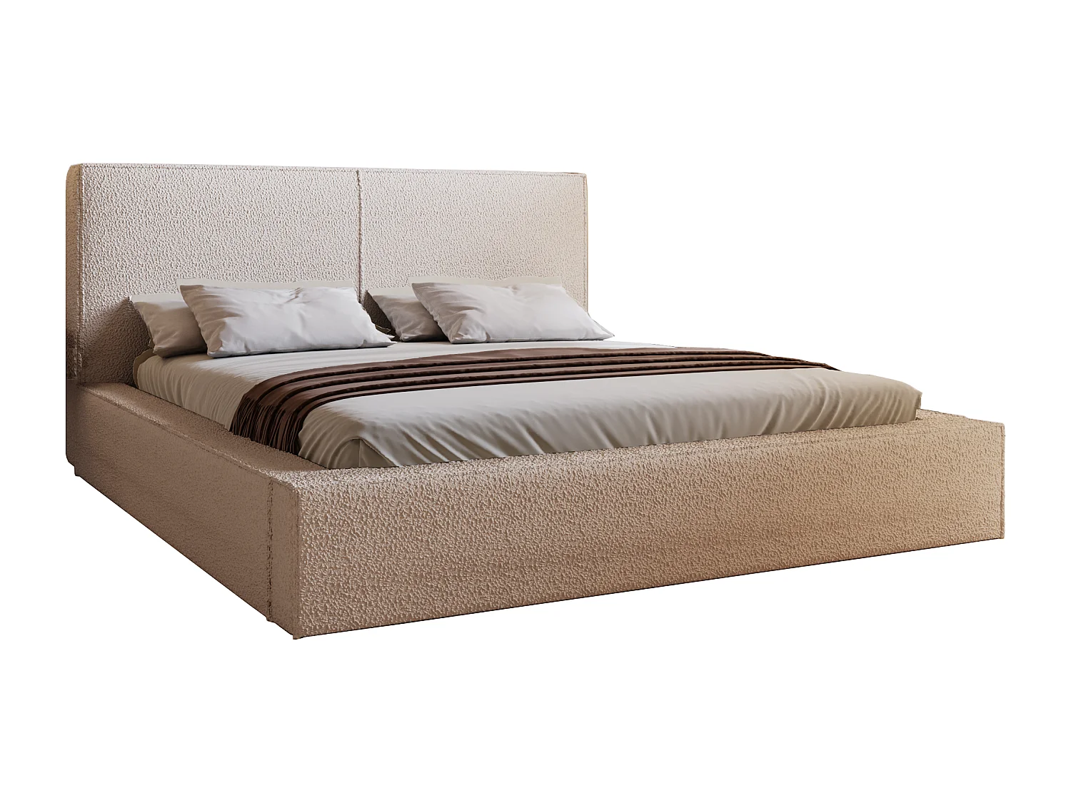 Emporius Morin lit double 200x200 avec rangement, sommier à lattes, tête de lit - lit bouclé 200x200 Beige (Anthology 3)