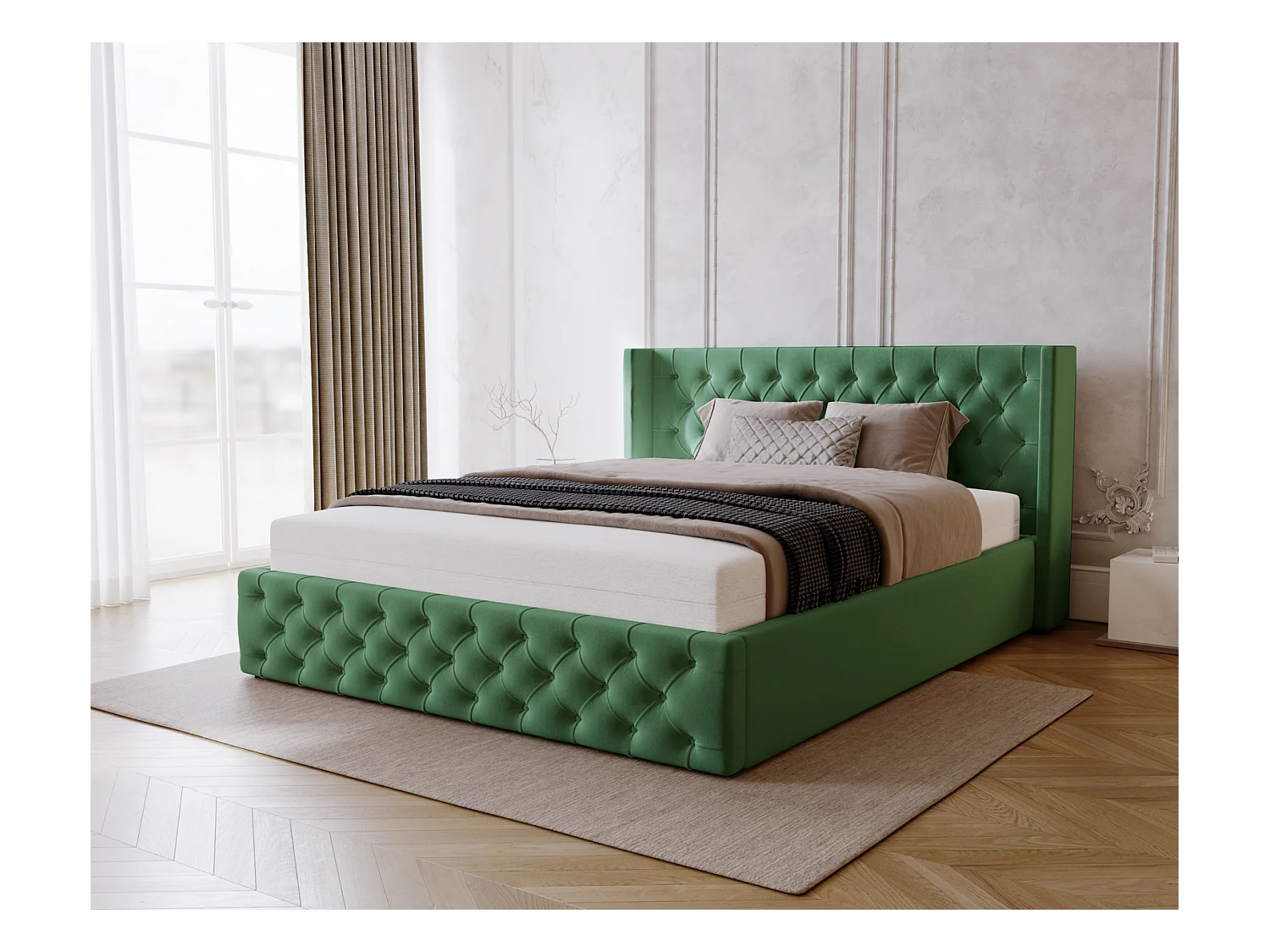 Emporius Rolia lit rembourré 180x200 lit avec rangement, sommier à lattes - lit coffre 180x200 tissu velour Vert (Magic Velvet 2225)