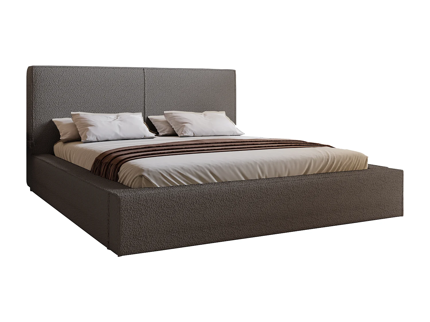 Emporius Morin lit double 180x200 avec rangement, sommier à lattes, tête de lit - lit bouclé 180x200 Gris foncé (Anthology 18)