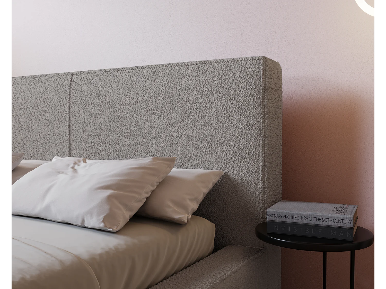 Emporius Morin Doppelbett 140x200 - Polsterbett boucle, bett 140x200 mit Bettkasten - Hellgrau (Anthology 15)