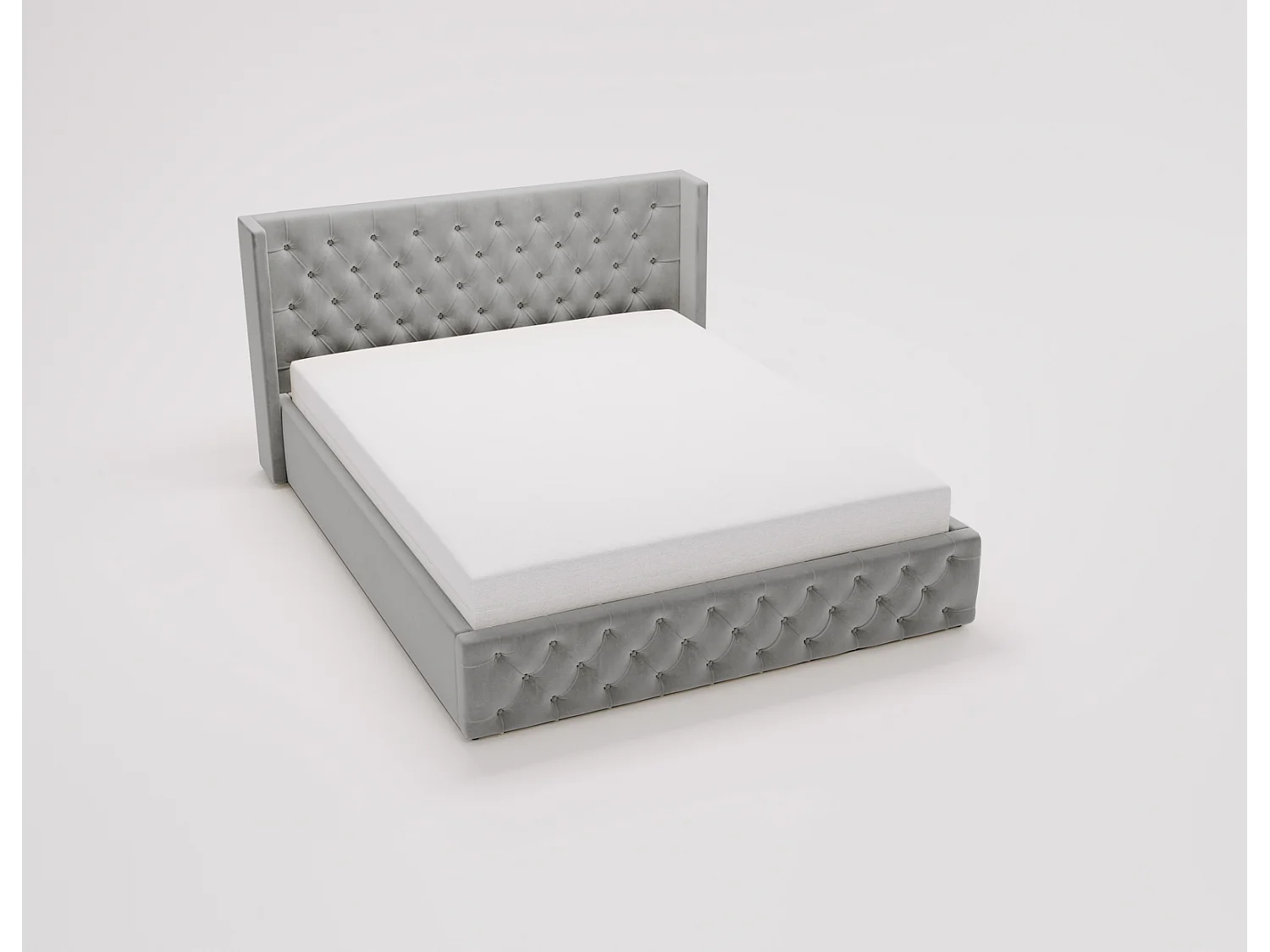 Emporius Rolia łóżko pikowane 160x200 - pojemnik i stelaż - łóżko dwuosobowe 140x200 w stylu glamour - aksamit, jasny szary (Magic Velvet 2218)