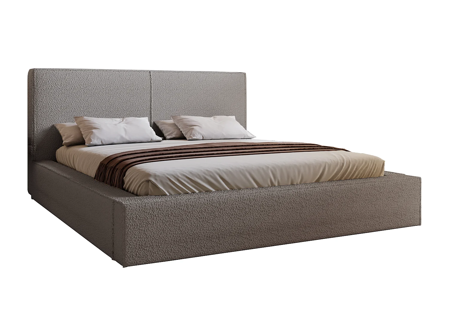 Emporius Morin lit double 200x200 avec rangement, sommier à lattes, tête de lit - lit bouclé 200x200 Gris clair (Anthology 15)