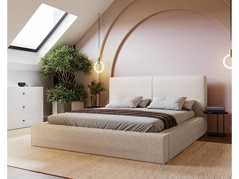 Emporius Morin Doppelbett 140x200 - Polsterbett boucle, bett 140x200 mit Bettkasten - Creme (Anthology 1)