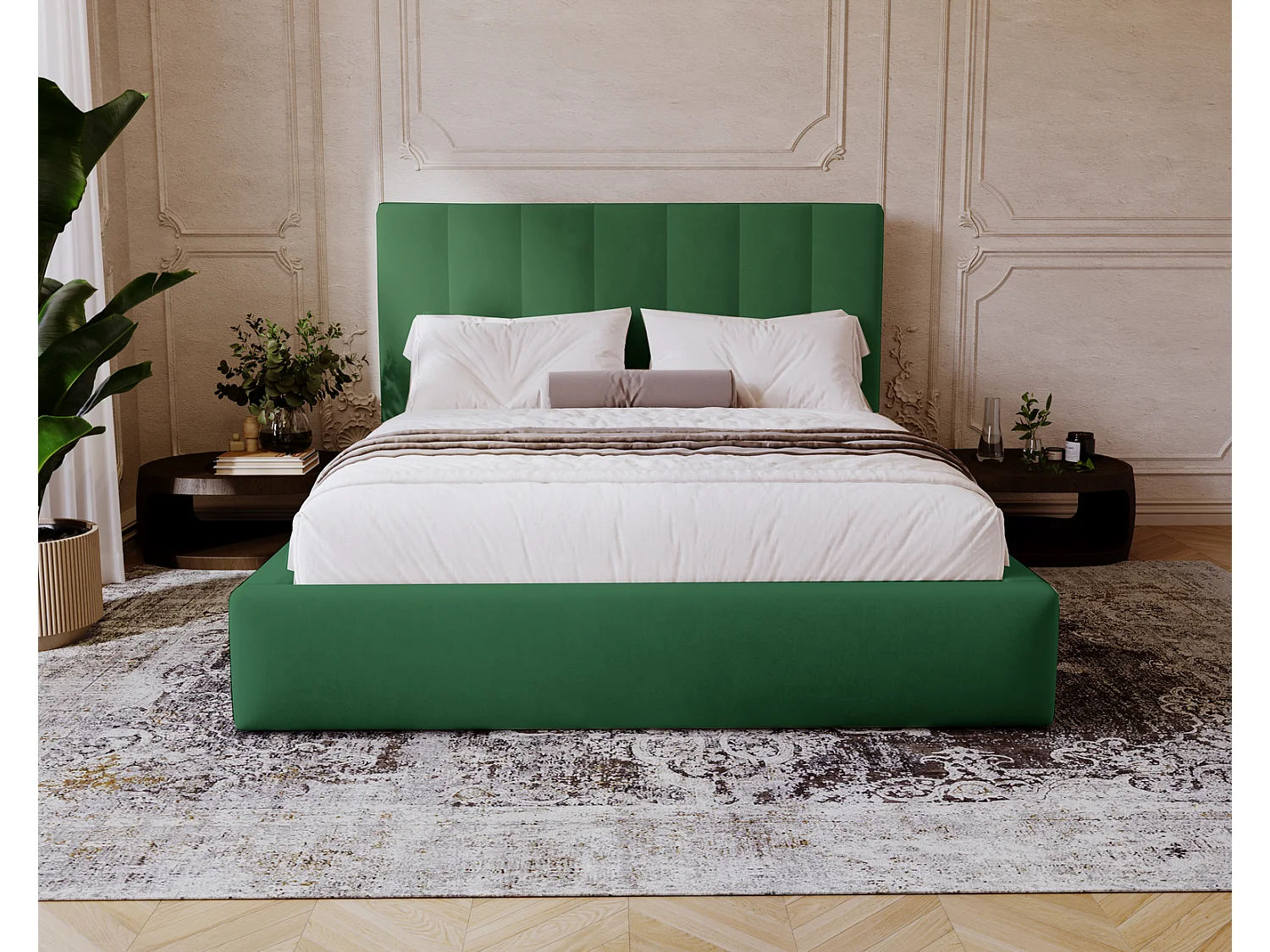 Emporius Velor lit coffre 200x200 avec rangement, lit adulte 200x200, sommier à lattes, velours Vert (Magic Velvet 2225)