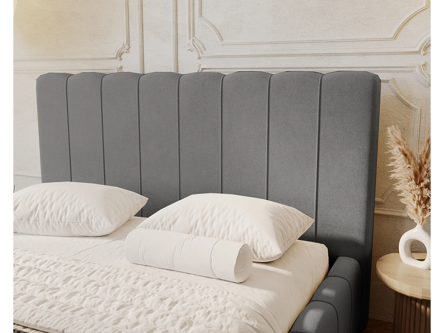 Emporius Lisbon lit avec rangement, lit adulte 180x200 sommier à lattes - lit coffre 180 x 200 - tissu velour Gris (Komodo 21)